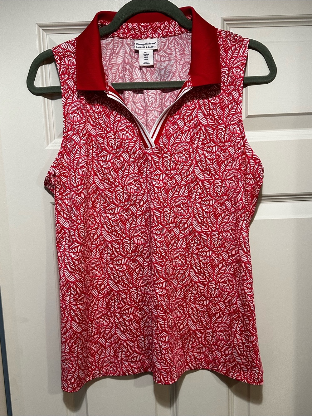 Tommy Bahama Women's Large Red Floral Sleeveless Polo Wicking Racquet Paddle